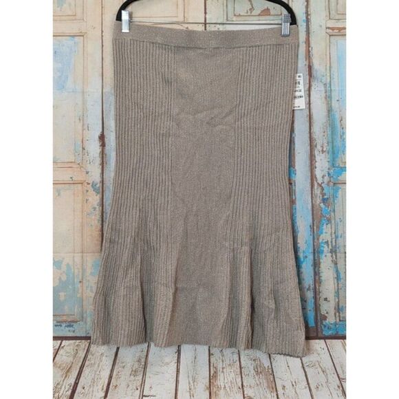 Alfani Womens Size XL Fresh Almond Knee Length Ribbed Knitted Pencil Skirt - Picture 1 of 7